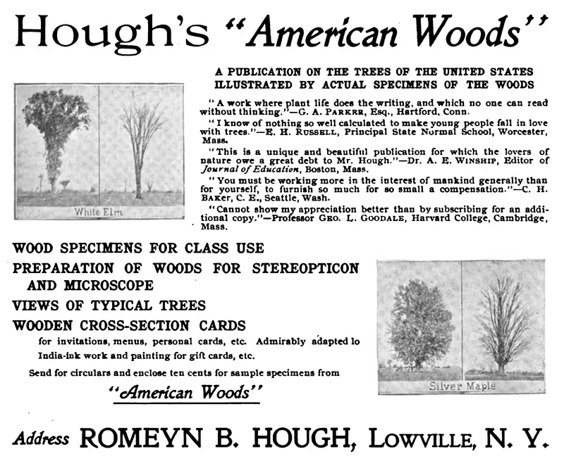 Newspaper advert for Hough's American Woods